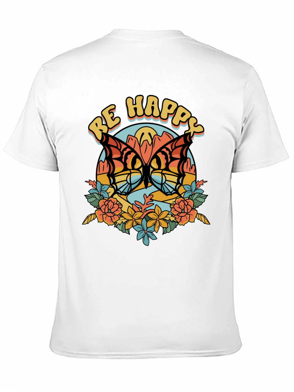Be Happy Butterfly Graphic Tee - Retro Style