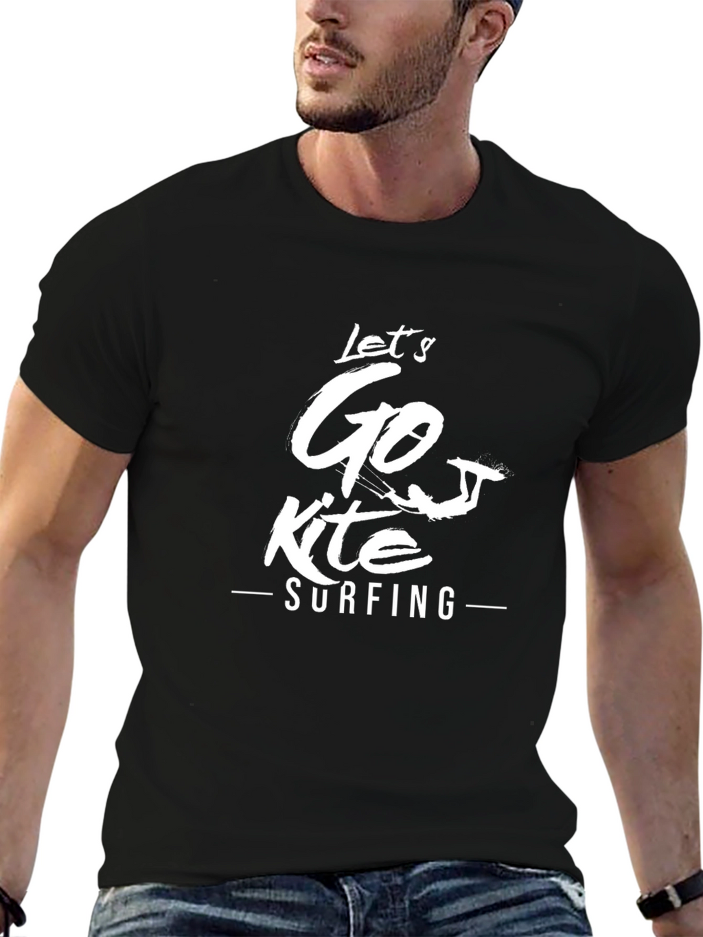 Lets Go Kite Surfing Black Graphic Tee