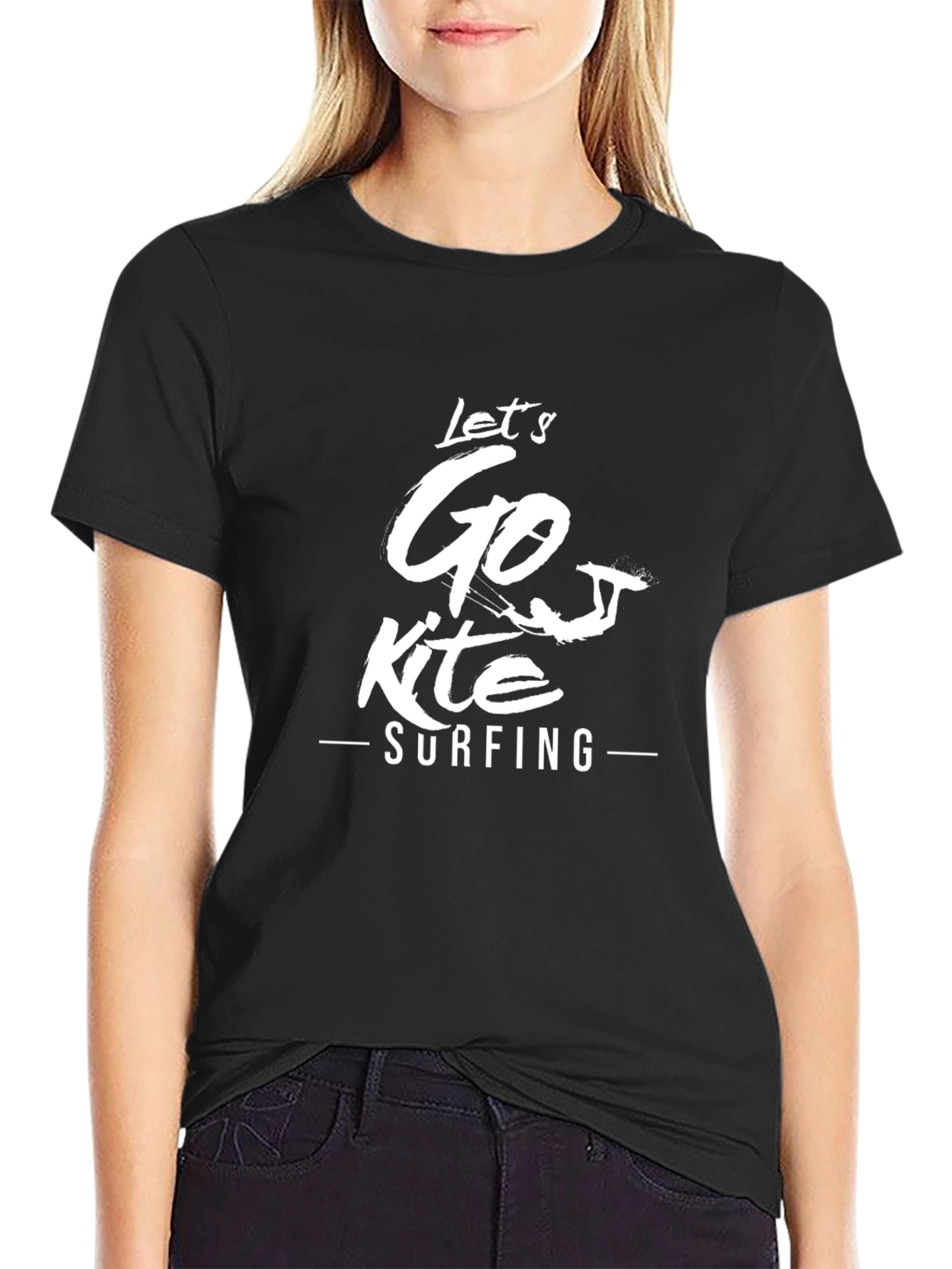 Lets Go Kite Surfing Black Graphic Tee