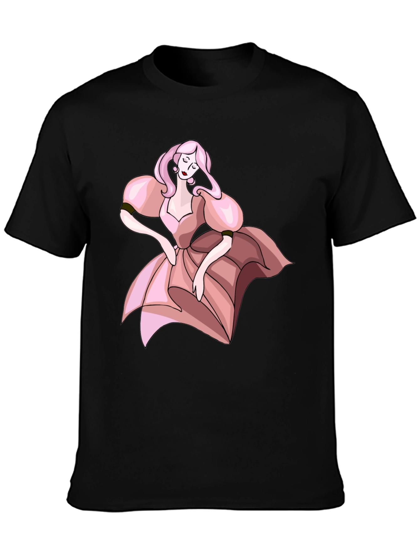 Black T-Shirt with Pink Dress Cartoon