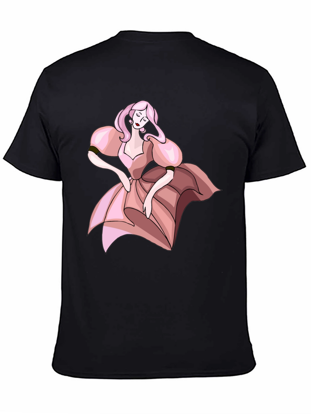 Black T-Shirt with Pink Dress Cartoon