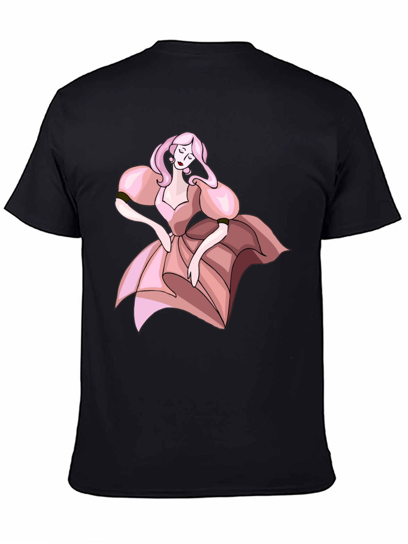 Black T-Shirt with Pink Dress Cartoon