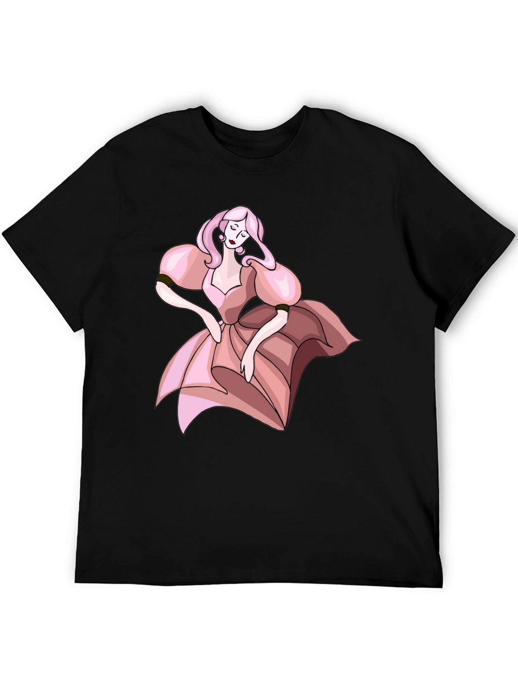 Black T-Shirt with Pink Dress Cartoon