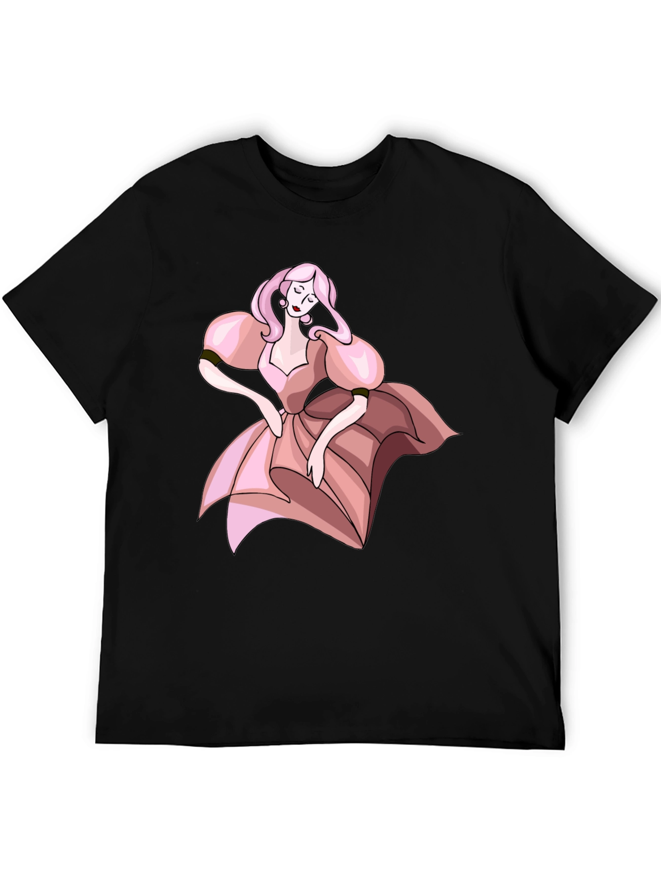 Black T-Shirt with Pink Dress Cartoon