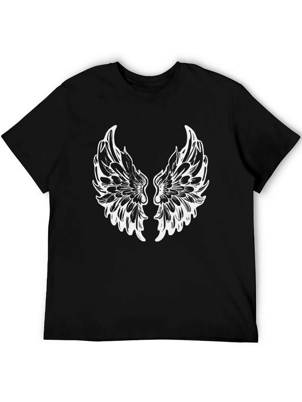 Black T-Shirt with White Wings Graphic