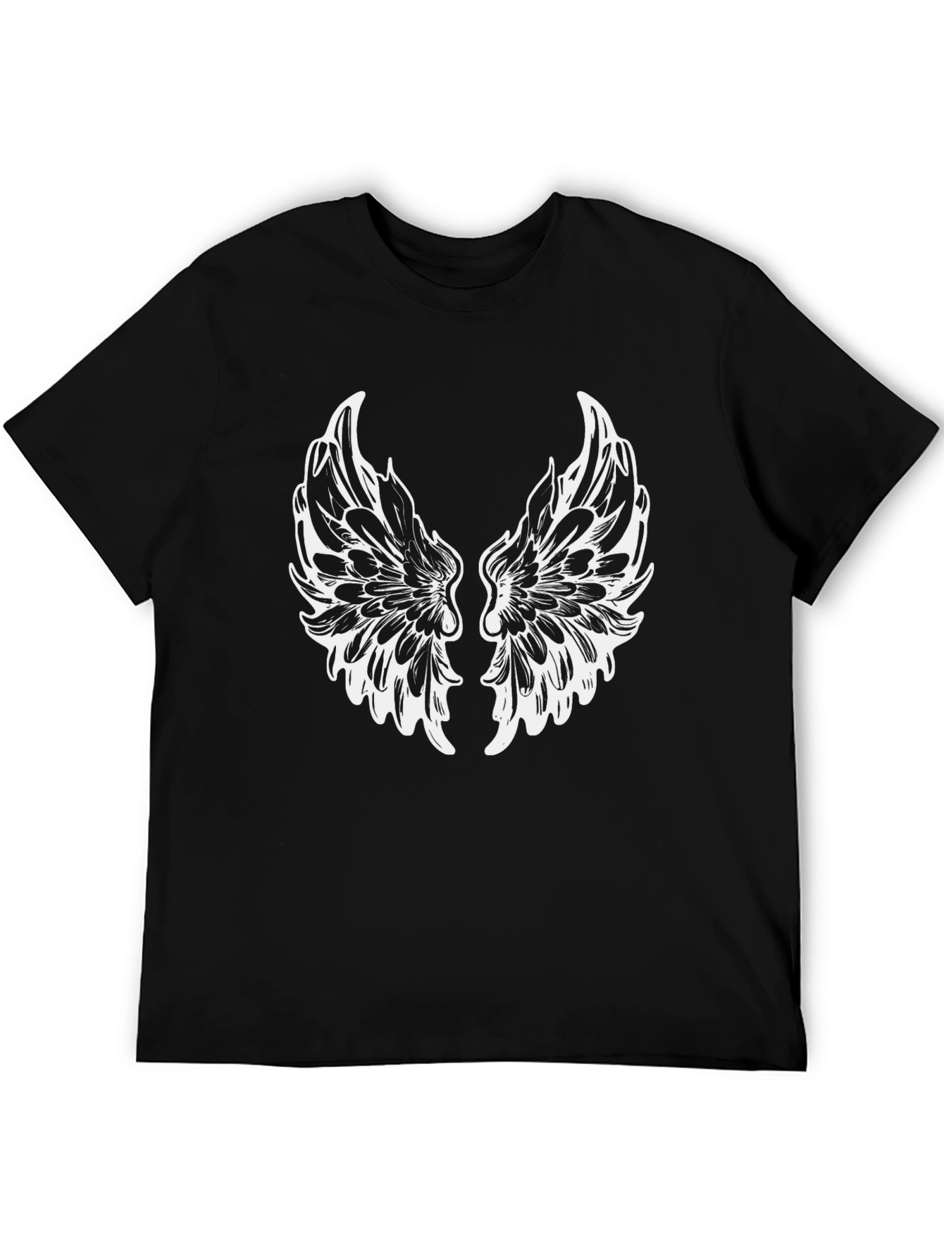 Black T-Shirt with White Wings Graphic