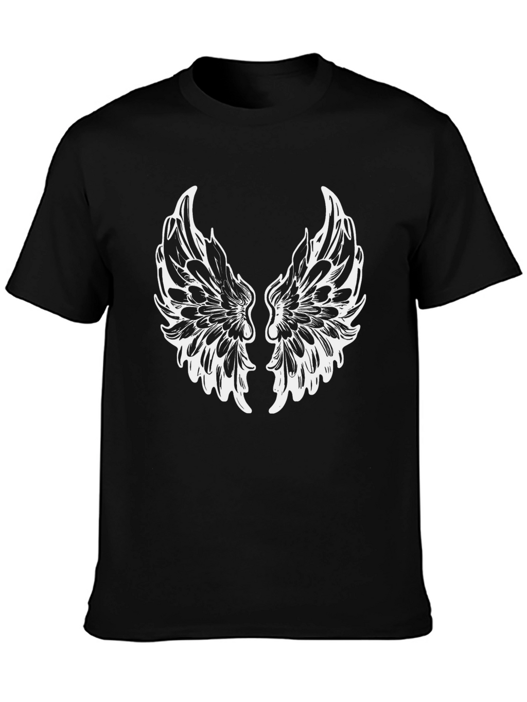 Black T-Shirt with White Wings Graphic
