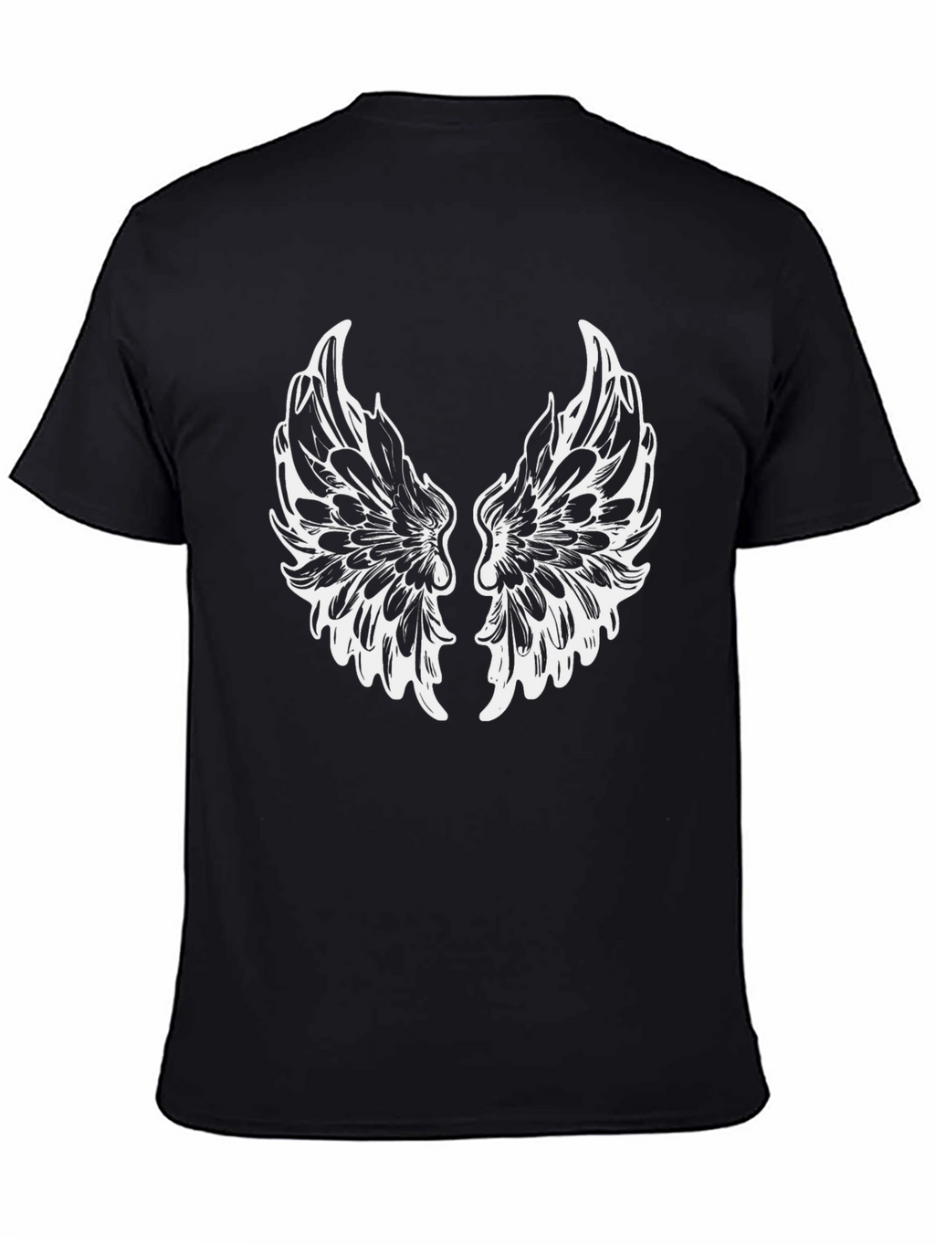 Black T-Shirt with White Wings Graphic