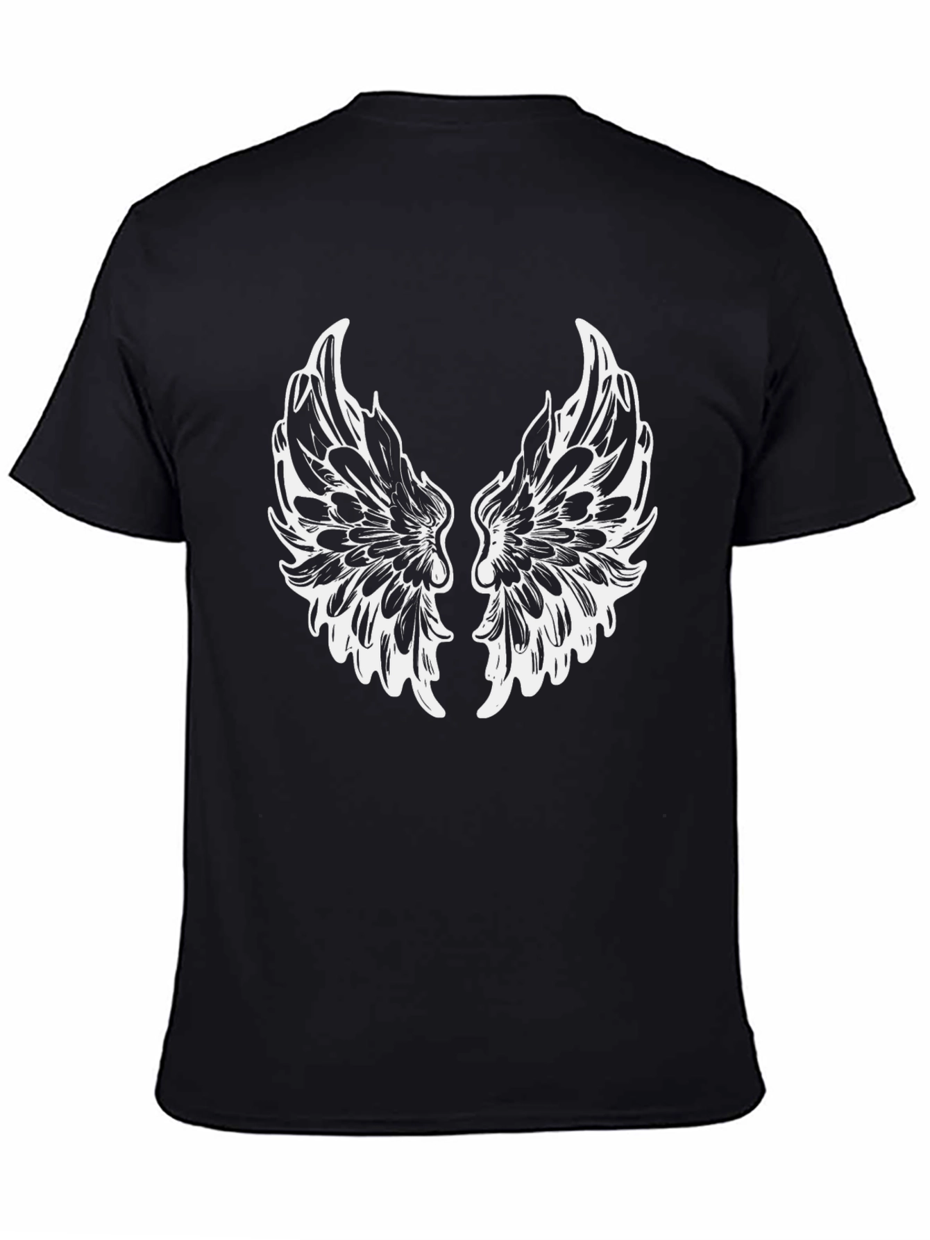 Black T-Shirt with White Wings Graphic