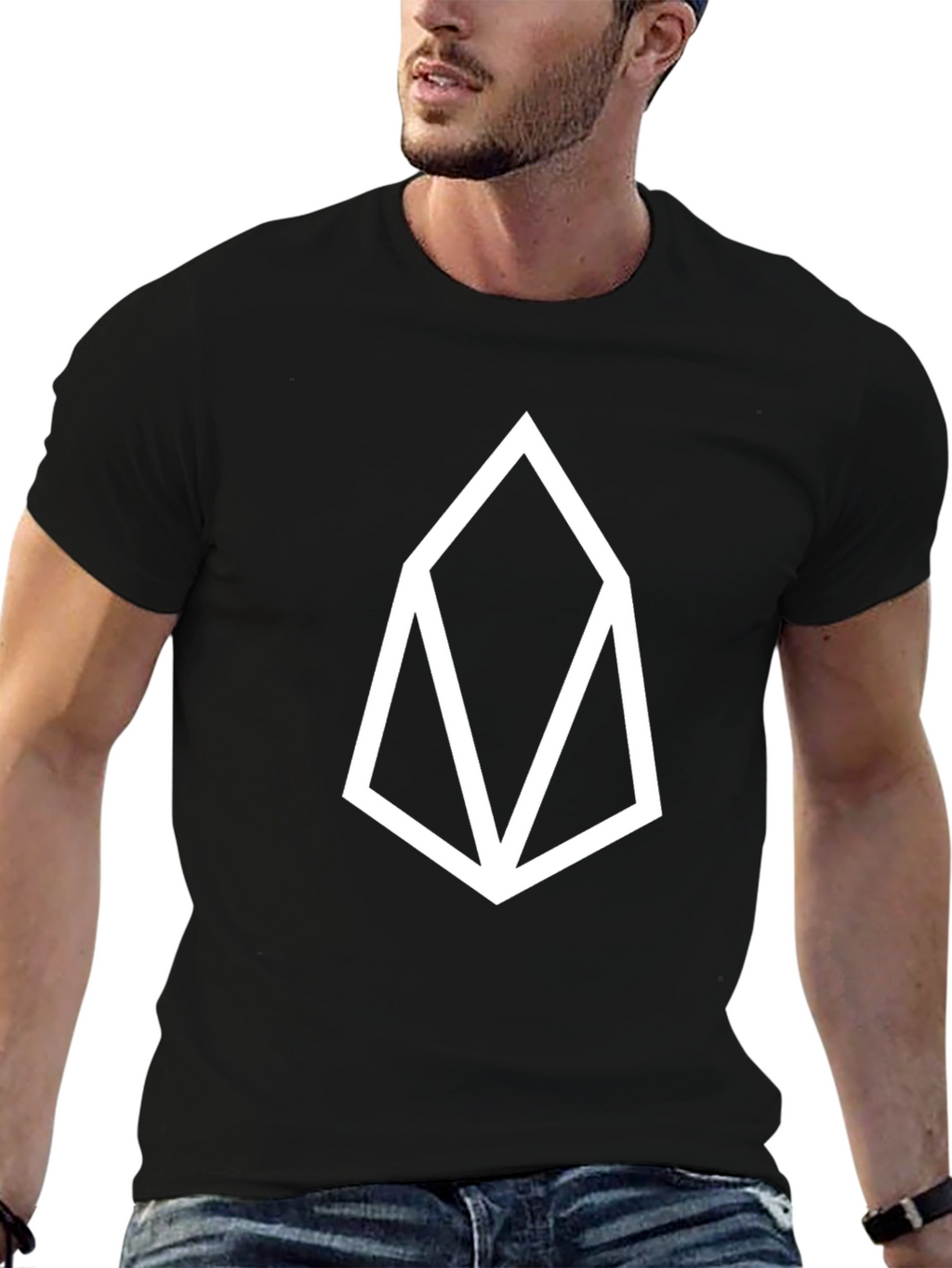 Black T-Shirt with White Geometric Logo