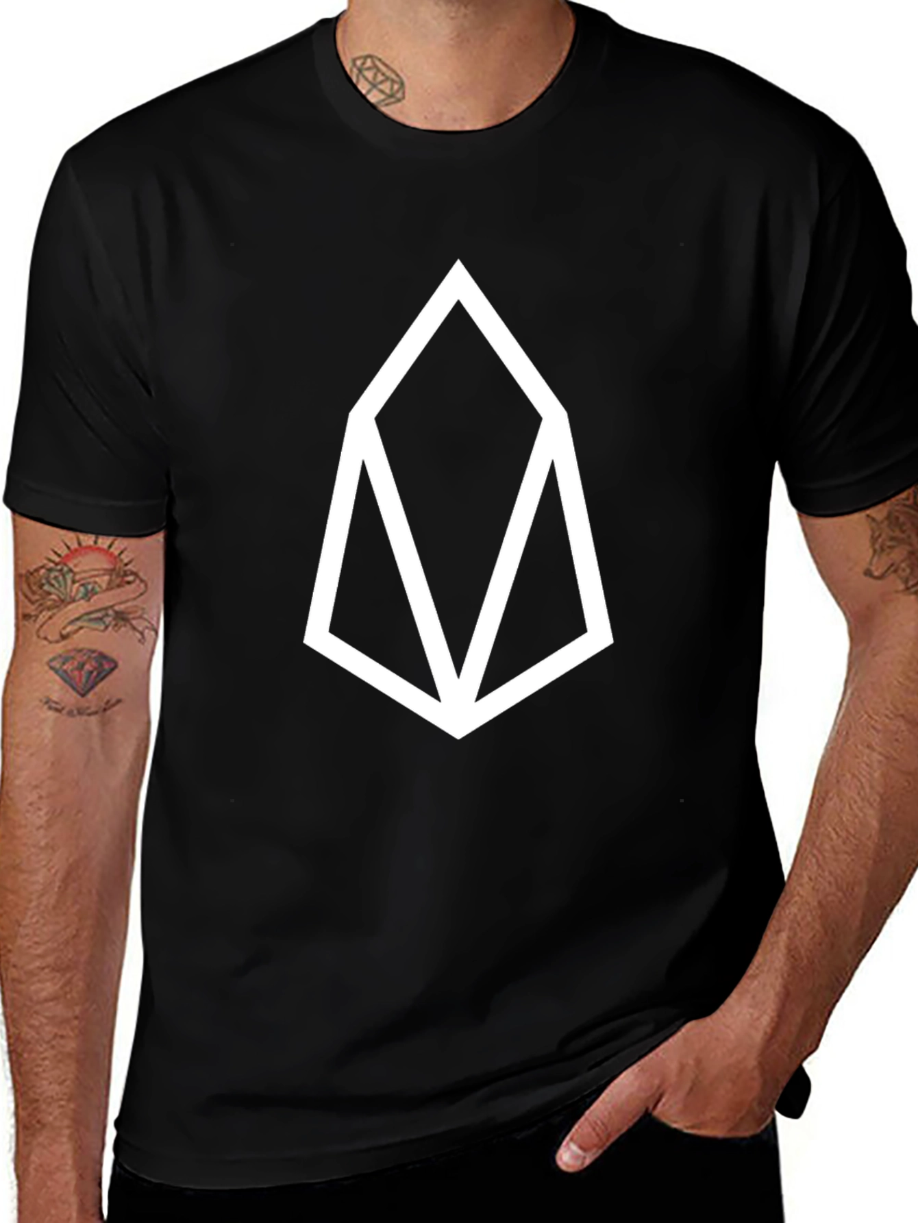 Black T-Shirt with White Geometric Logo