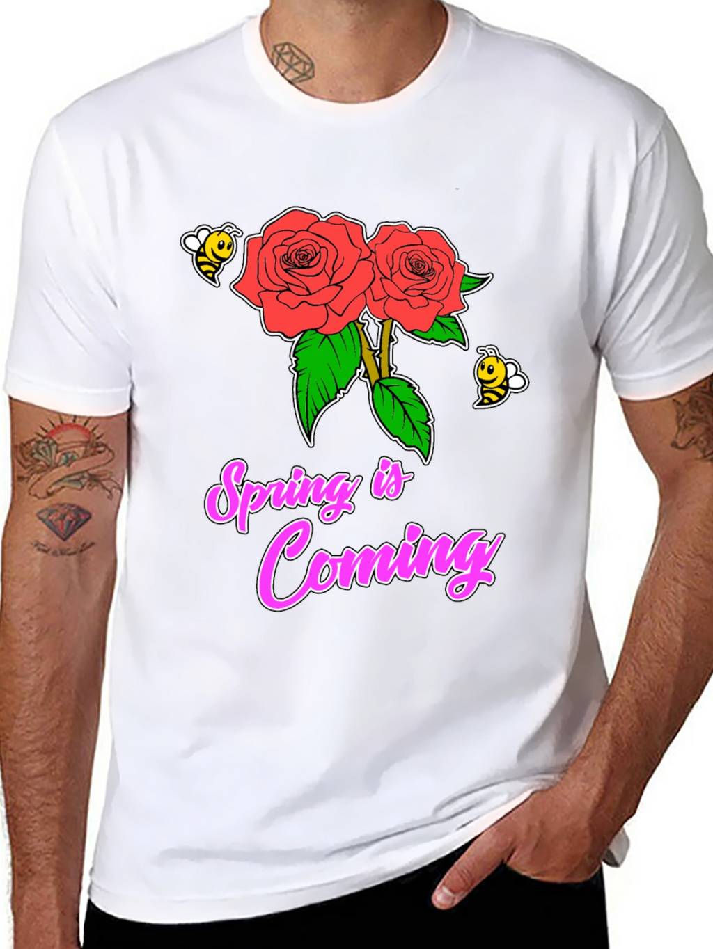 Spring Is Coming T-Shirt with Roses & Bees