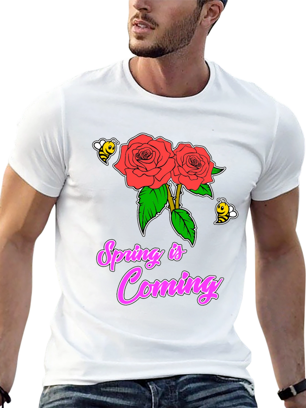 Spring Is Coming T-Shirt with Roses & Bees