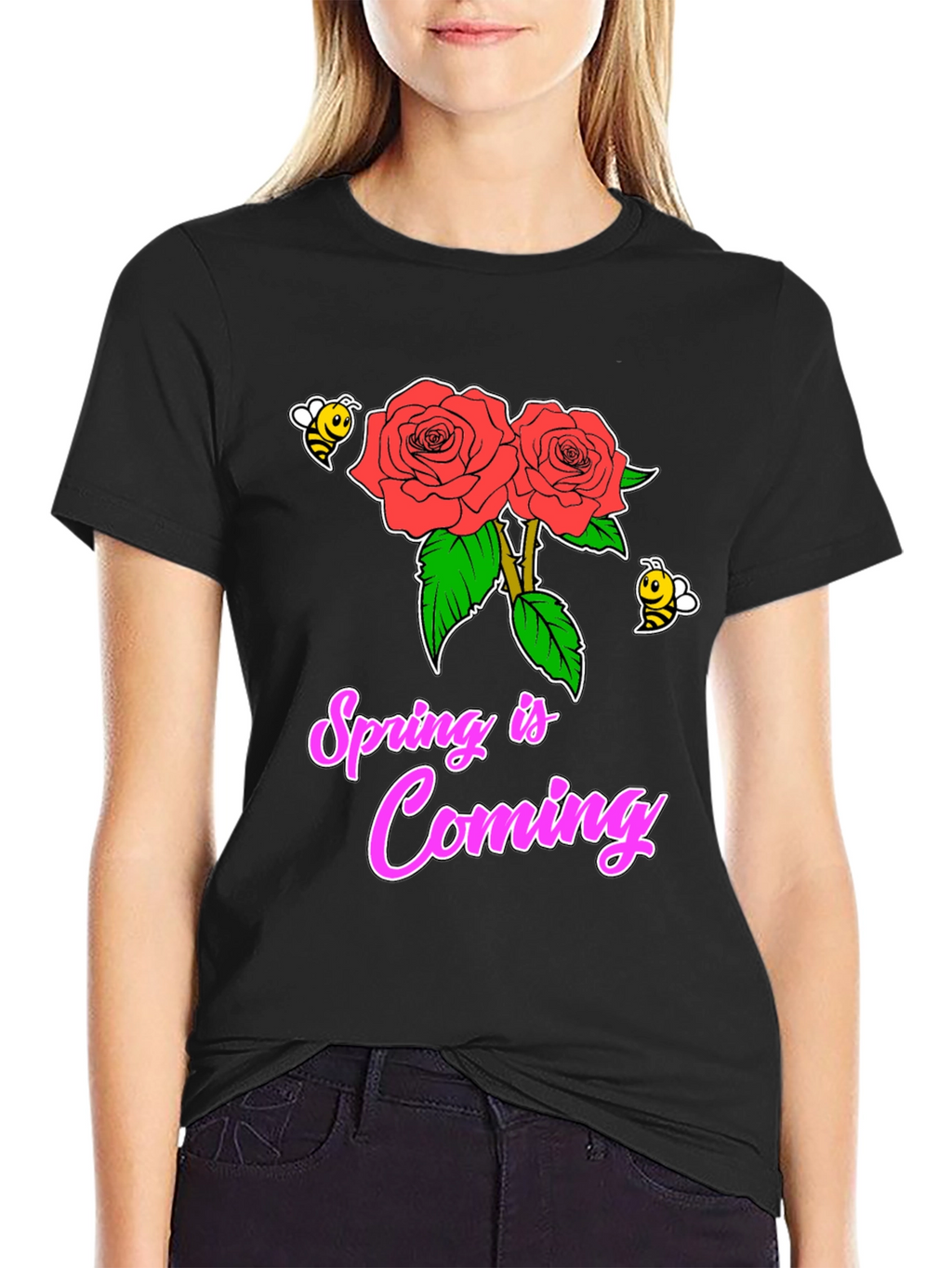 Spring Is Coming T-Shirt with Roses & Bees