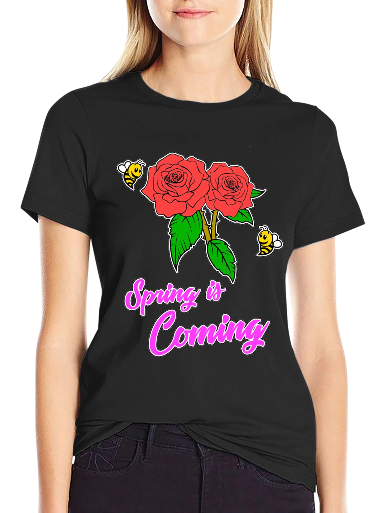 Spring Is Coming T-Shirt with Roses & Bees
