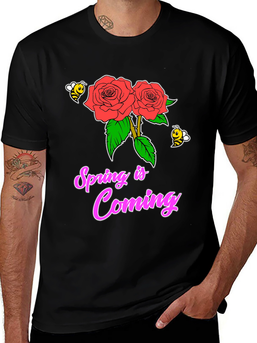 Spring Is Coming T-Shirt with Roses & Bees