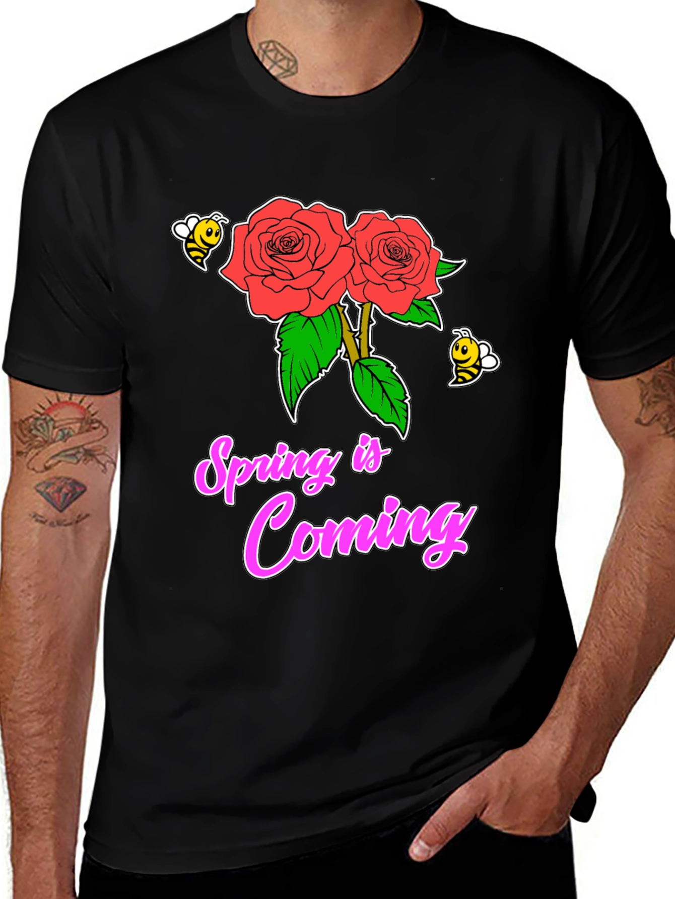 Spring Is Coming T-Shirt with Roses & Bees