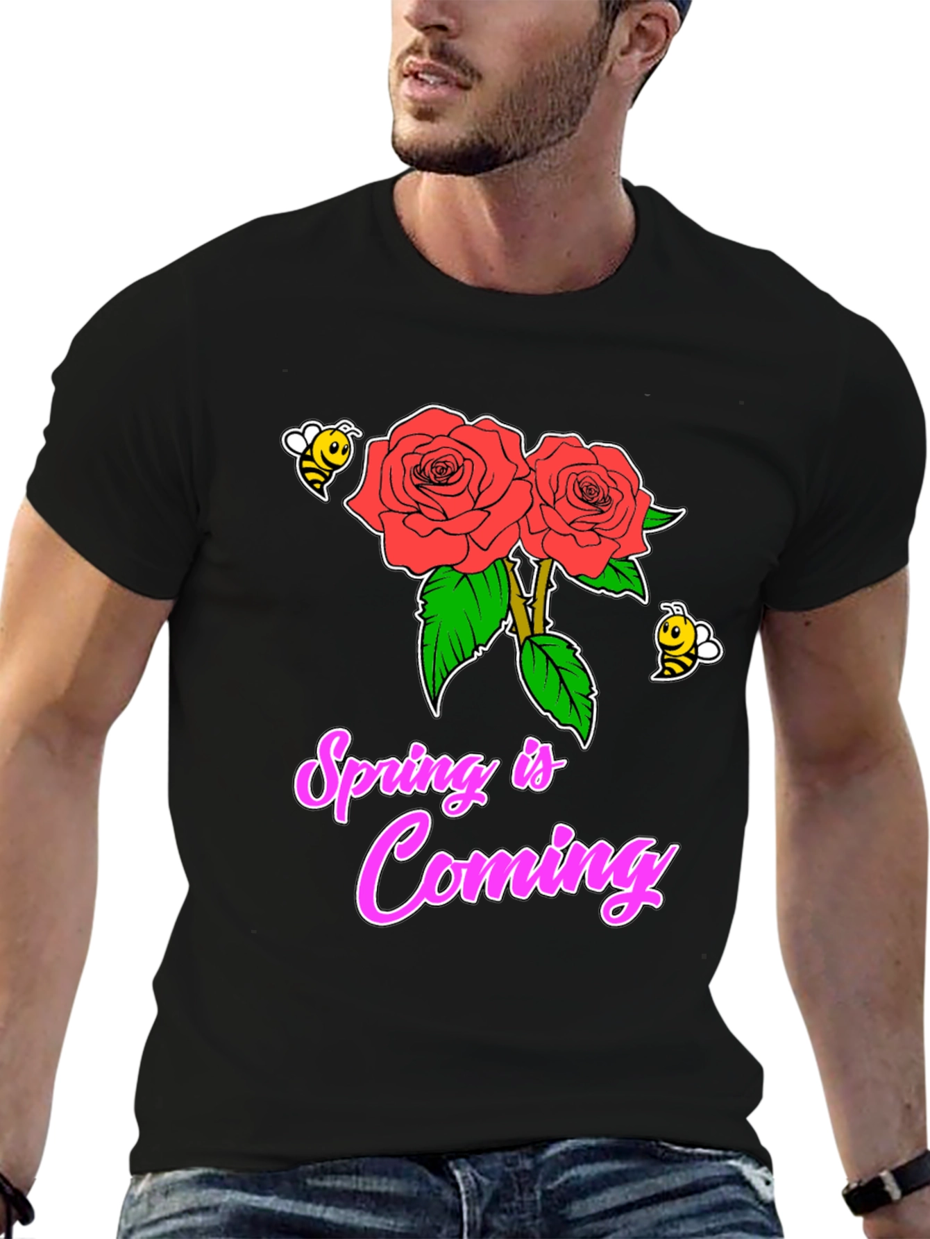 Spring Is Coming T-Shirt with Roses & Bees