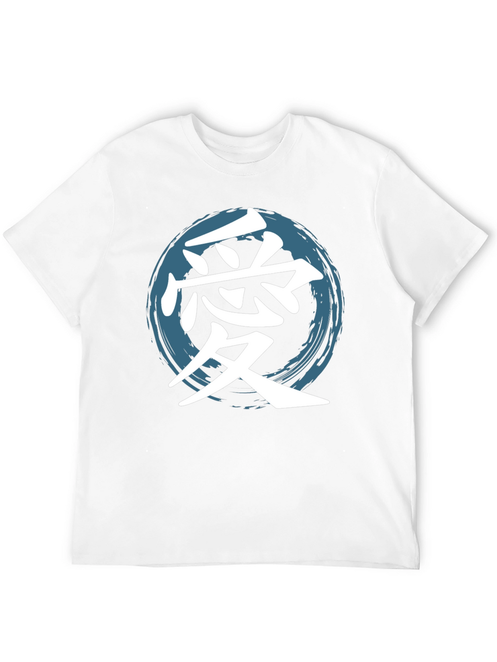 Love Kanji T-Shirt Graphic Tee Round Brush Stroke Blue
