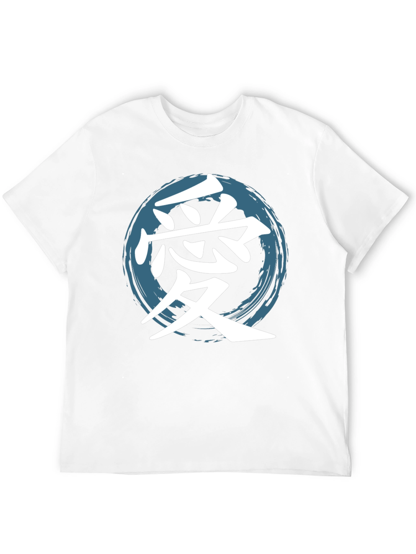 Love Kanji T-Shirt Graphic Tee Round Brush Stroke Blue