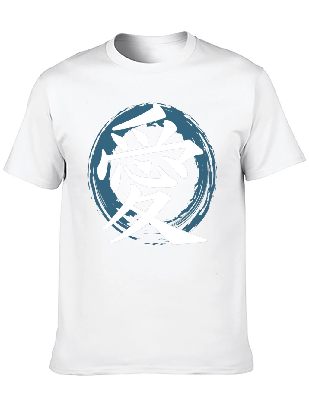 Love Kanji T-Shirt Graphic Tee Round Brush Stroke Blue