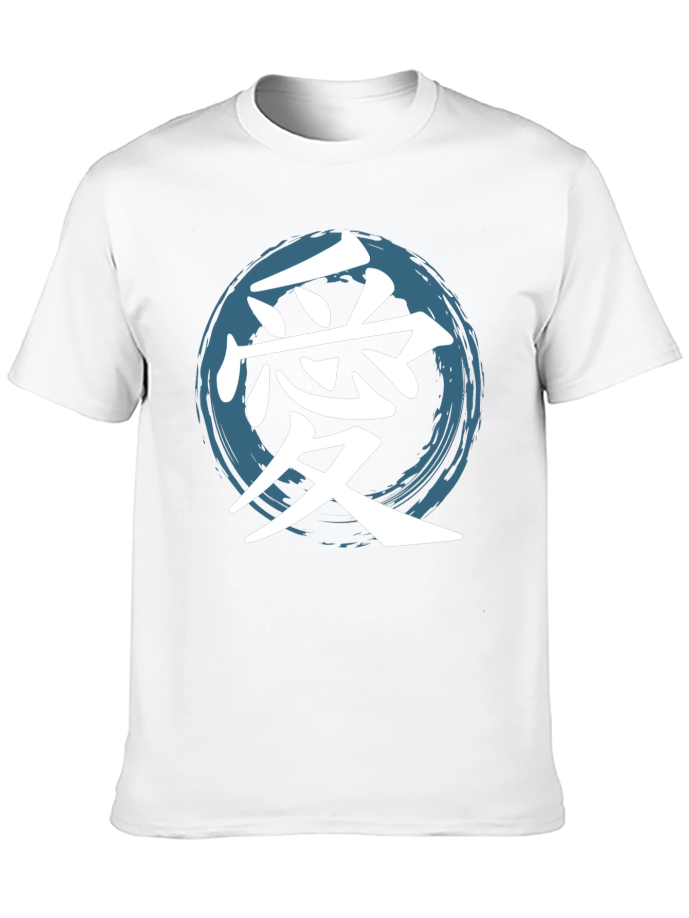 Love Kanji T-Shirt Graphic Tee Round Brush Stroke Blue