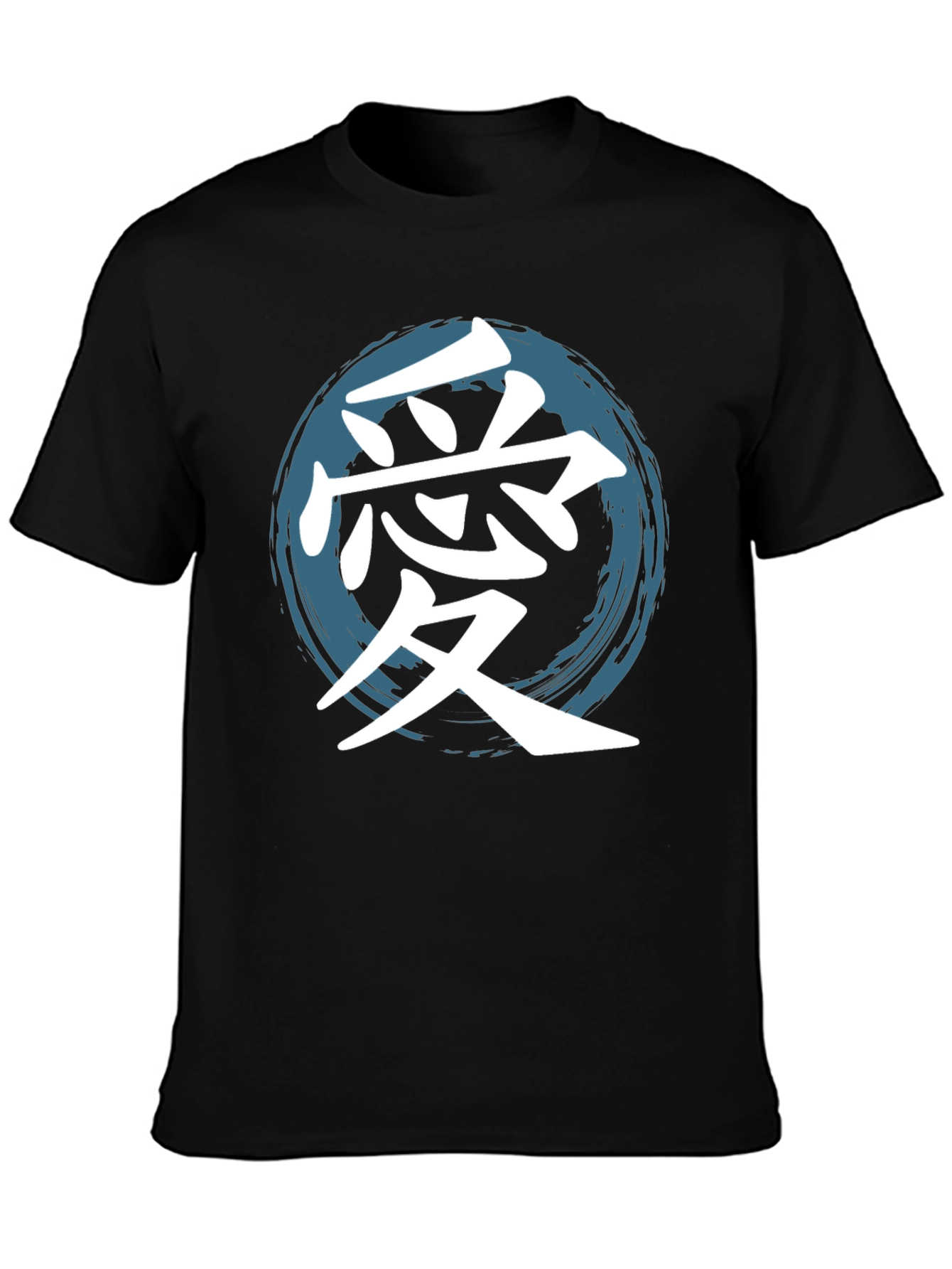 Love Kanji T-Shirt Graphic Tee Round Brush Stroke Blue