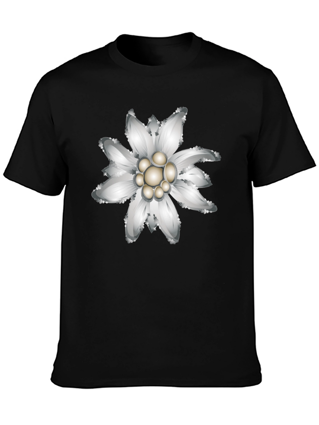 Edelweiss Flower Graphic Black T-Shirt