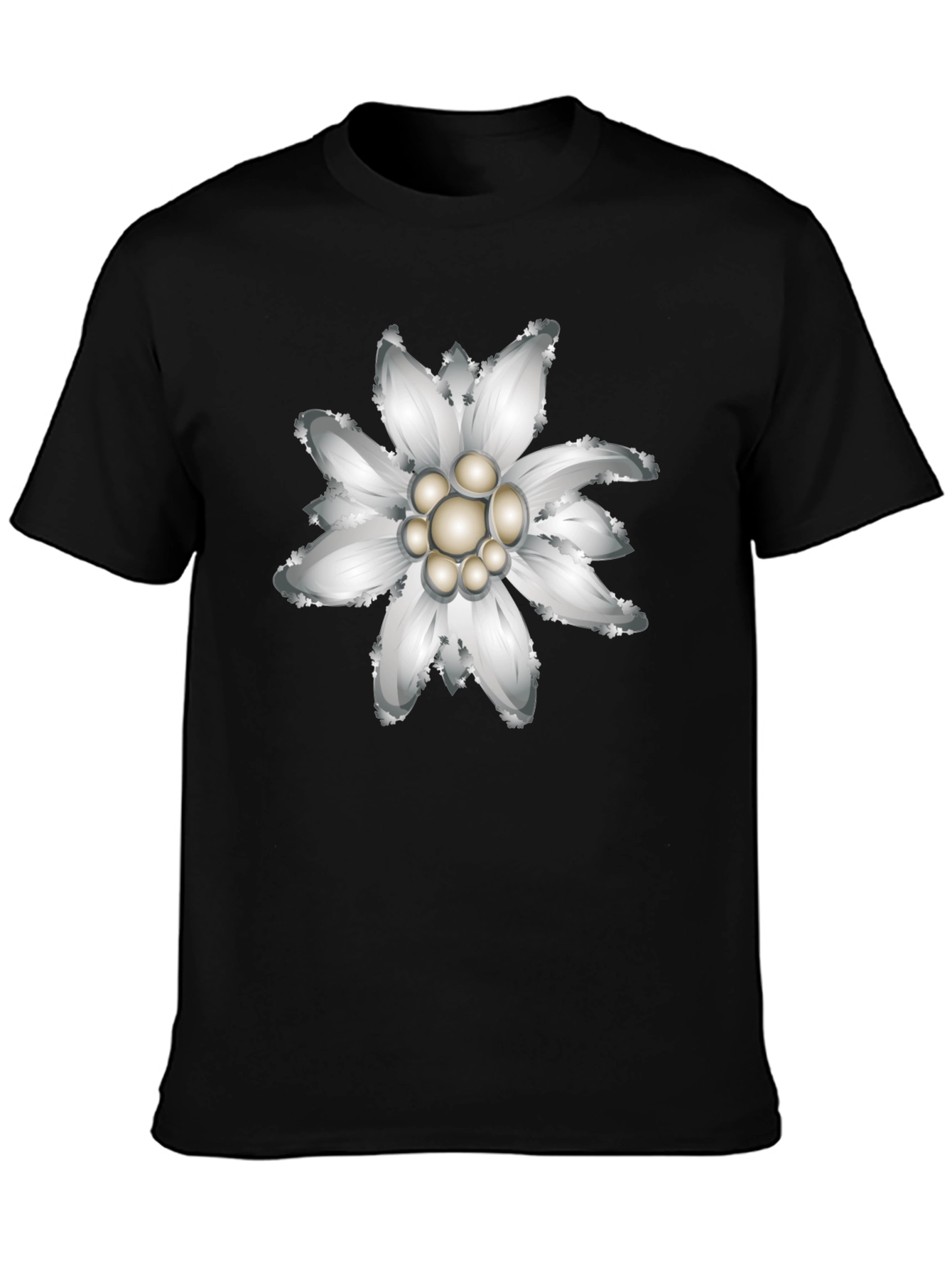 Edelweiss Flower Graphic Black T-Shirt