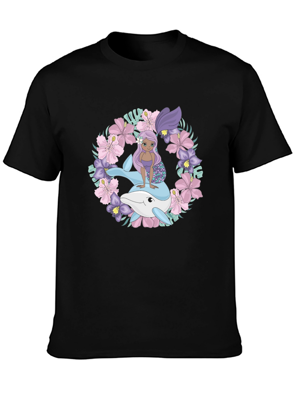 Mermaid & Dolphin Graphic Tee - Black