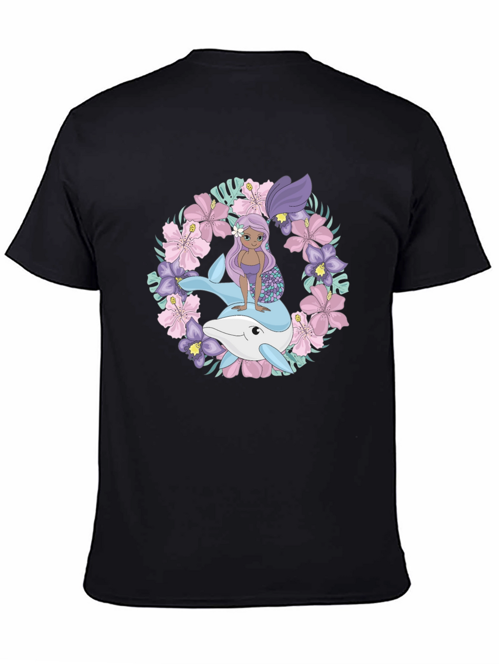 Mermaid & Dolphin Graphic Tee - Black