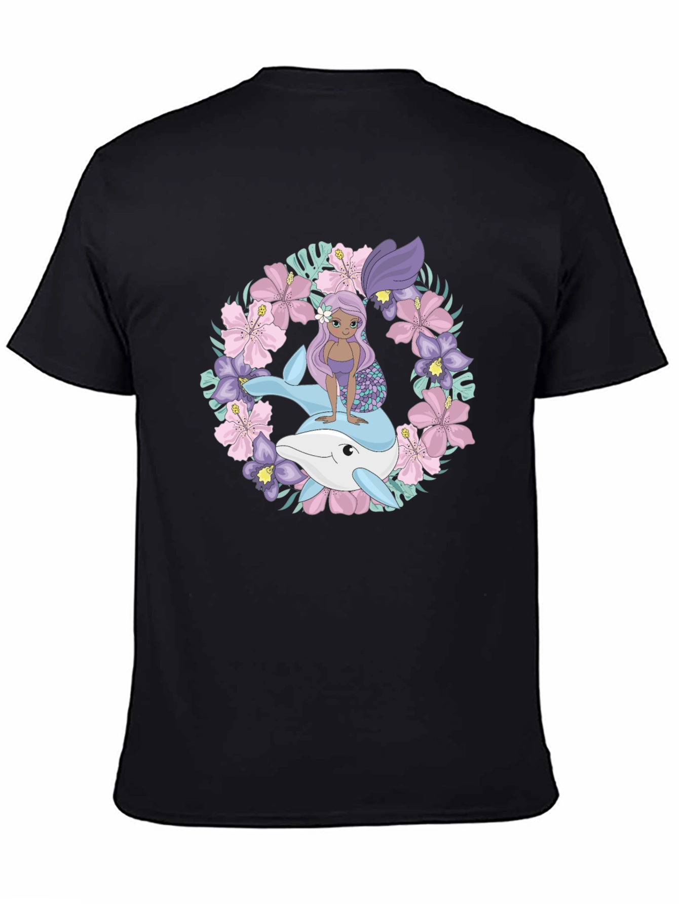Mermaid & Dolphin Graphic Tee - Black