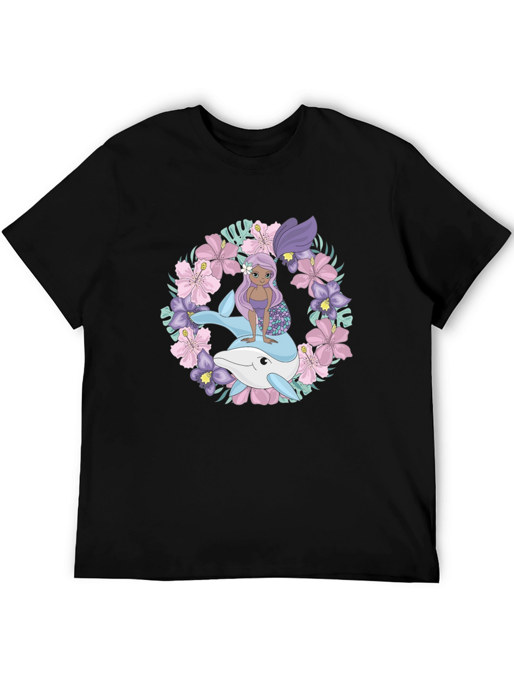 Mermaid & Dolphin Graphic Tee - Black