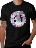 Mermaid & Dolphin Graphic Tee - Black