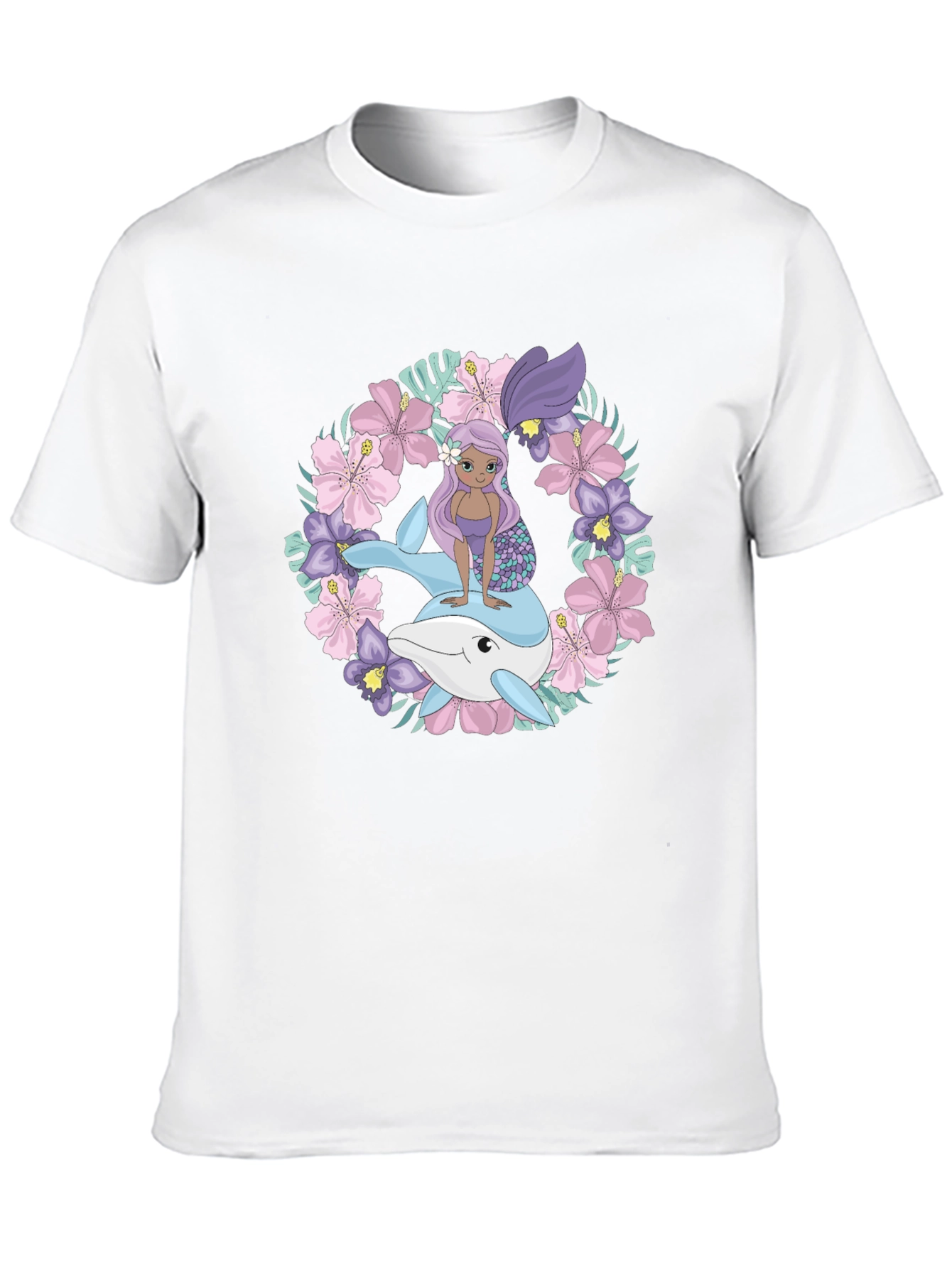Mermaid & Dolphin Graphic Tee - Black
