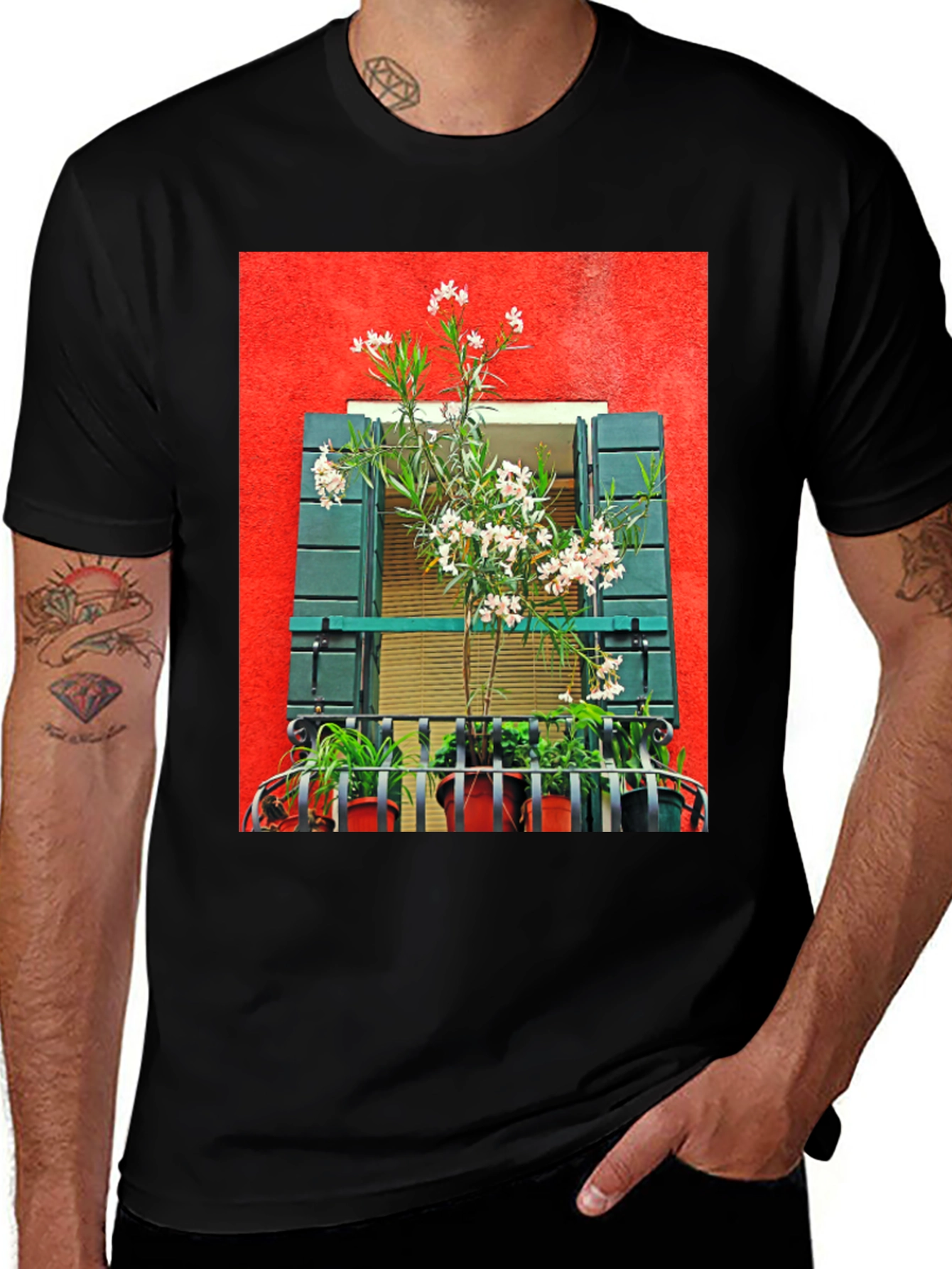 Floral Balcony T-Shirt: Unique Graphic Tee