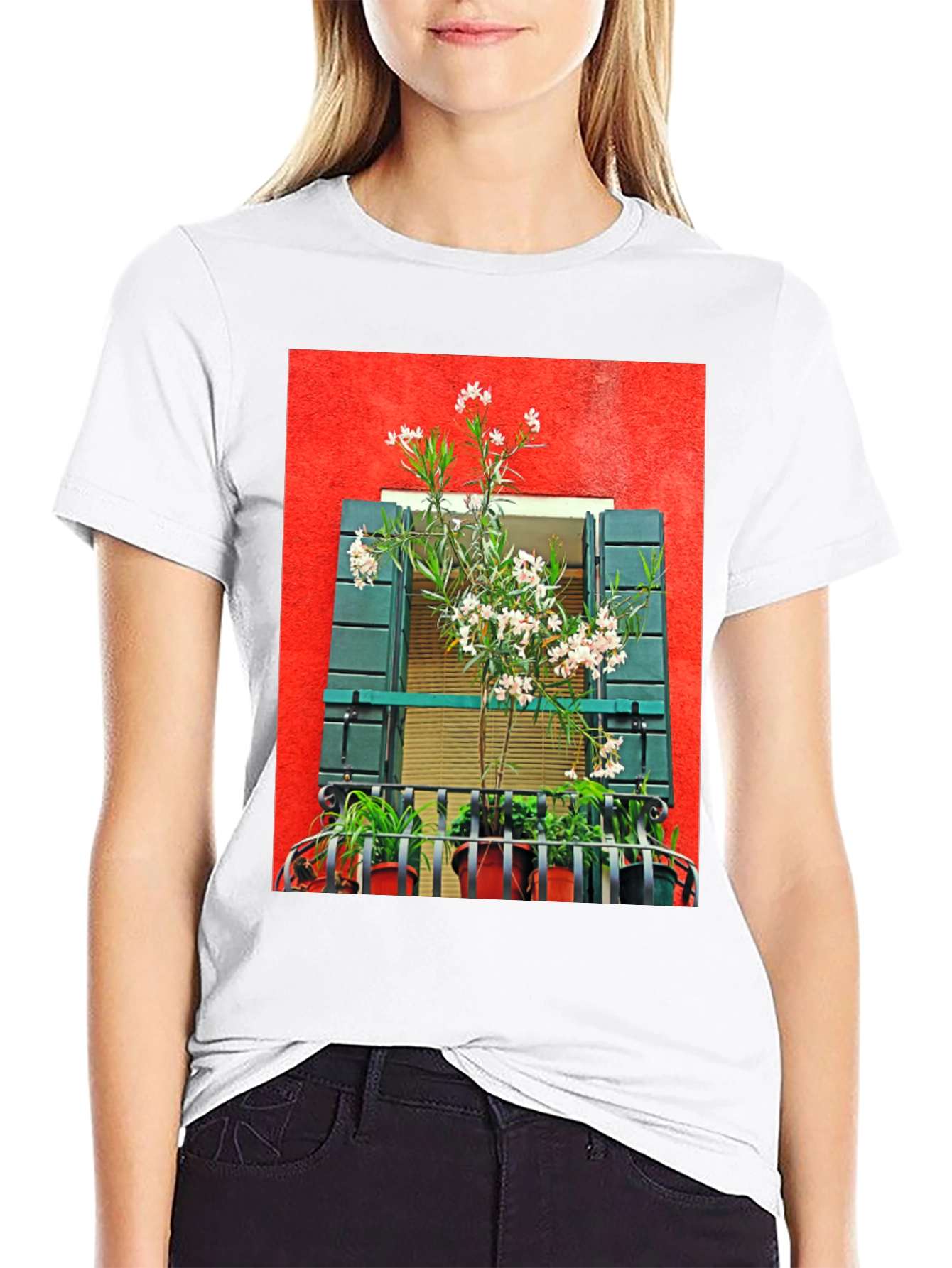 Floral Balcony T-Shirt: Unique Graphic Tee
