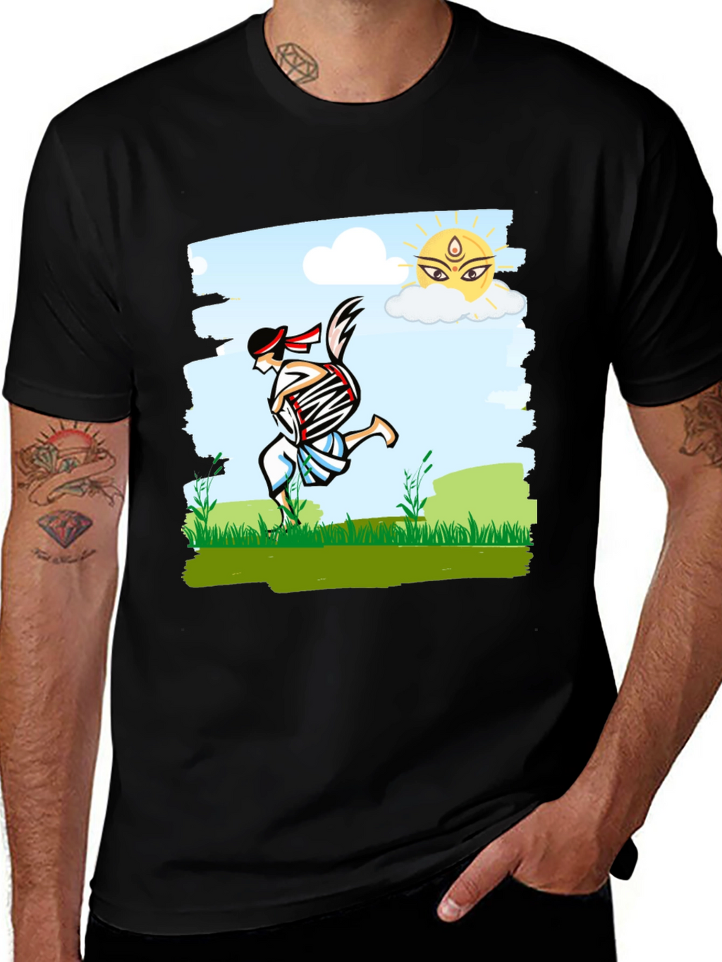 Bengali Drummer T-Shirt - Festive Indian Art Design