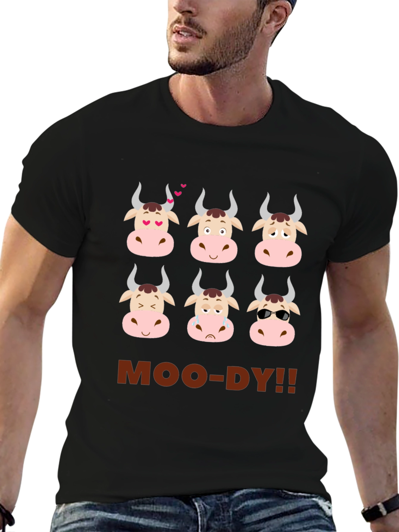 Funny Moo-dy Cow Emotion T-Shirt