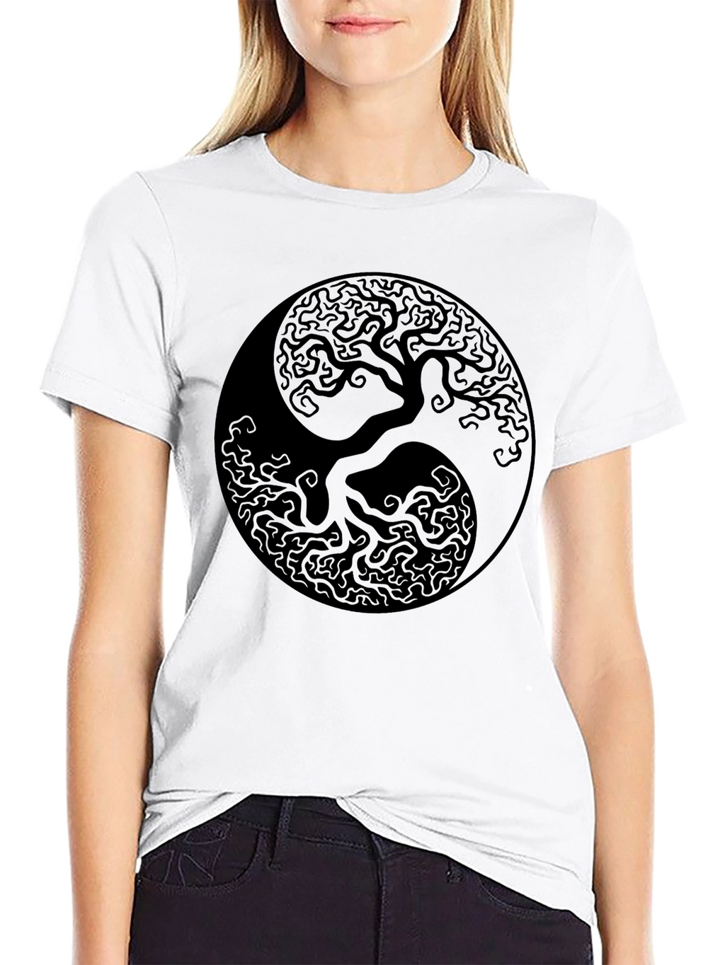Yin Yang Tree of Life Graphic Black T-Shirt