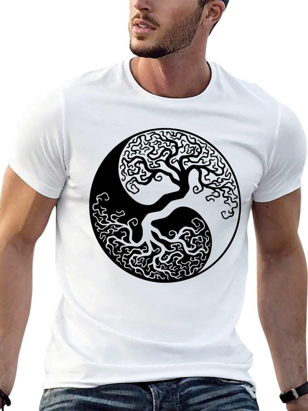Yin Yang Tree of Life Graphic Black T-Shirt