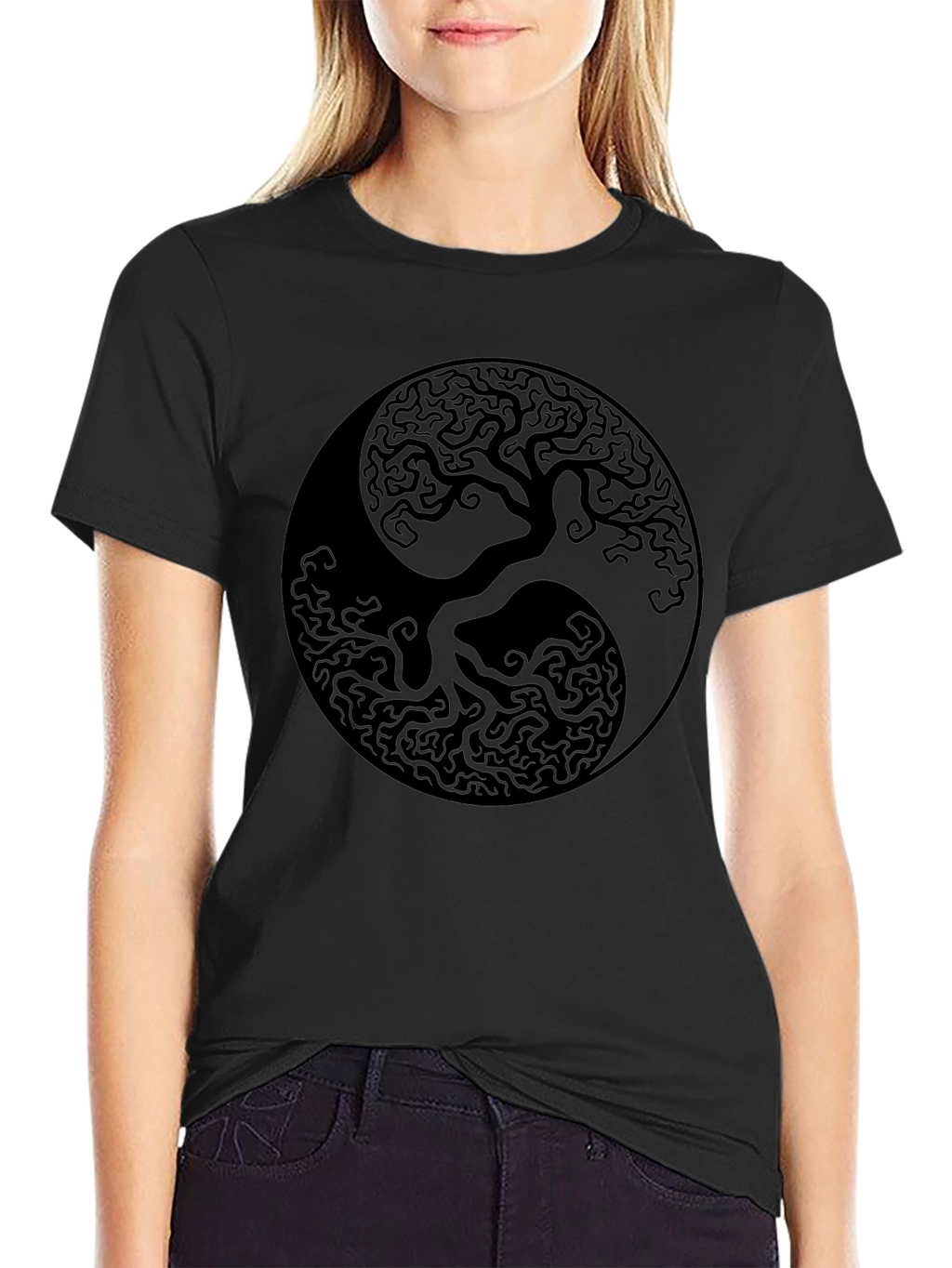 Yin Yang Tree of Life Graphic Black T-Shirt