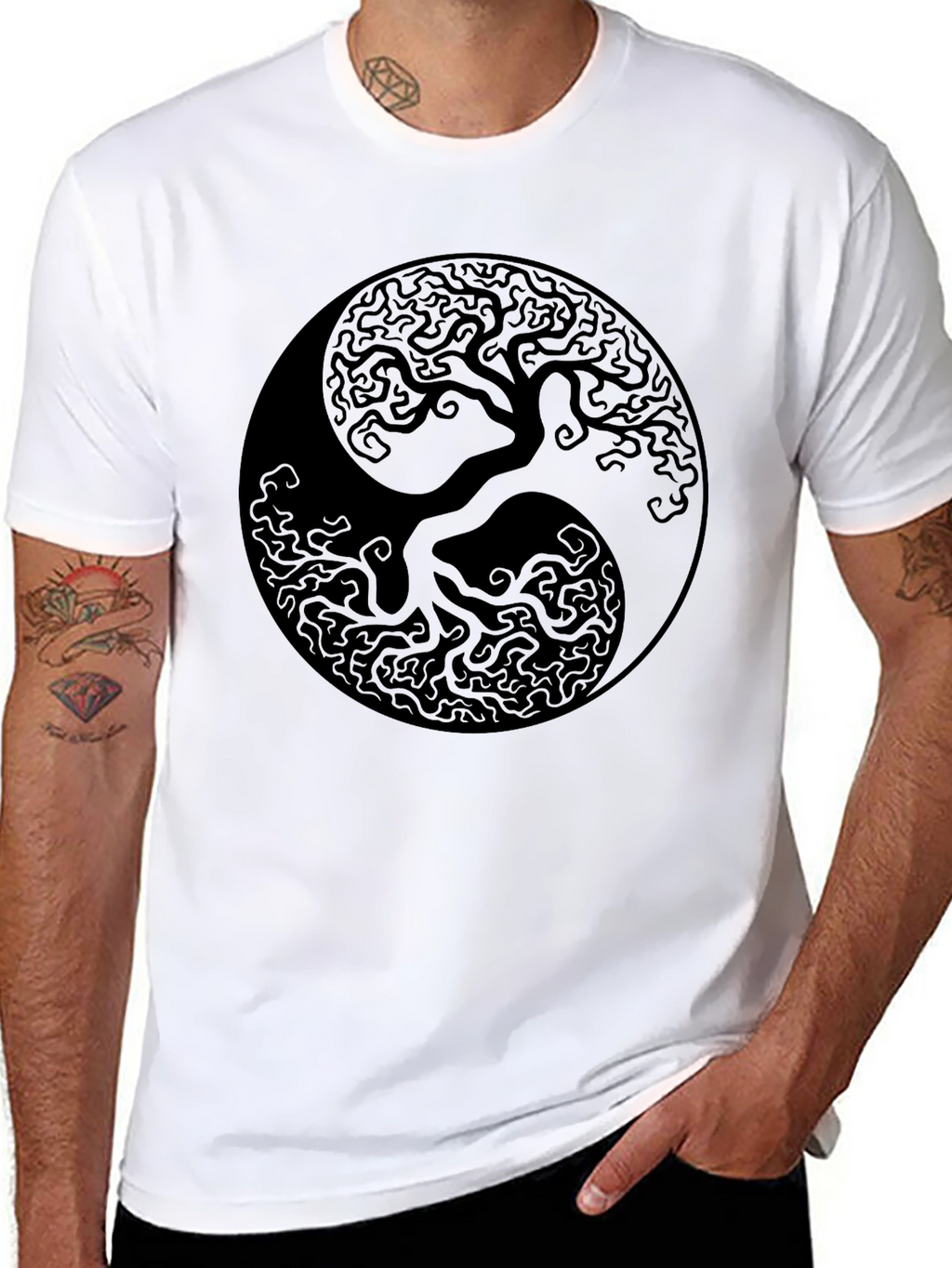 Yin Yang Tree of Life Graphic Black T-Shirt