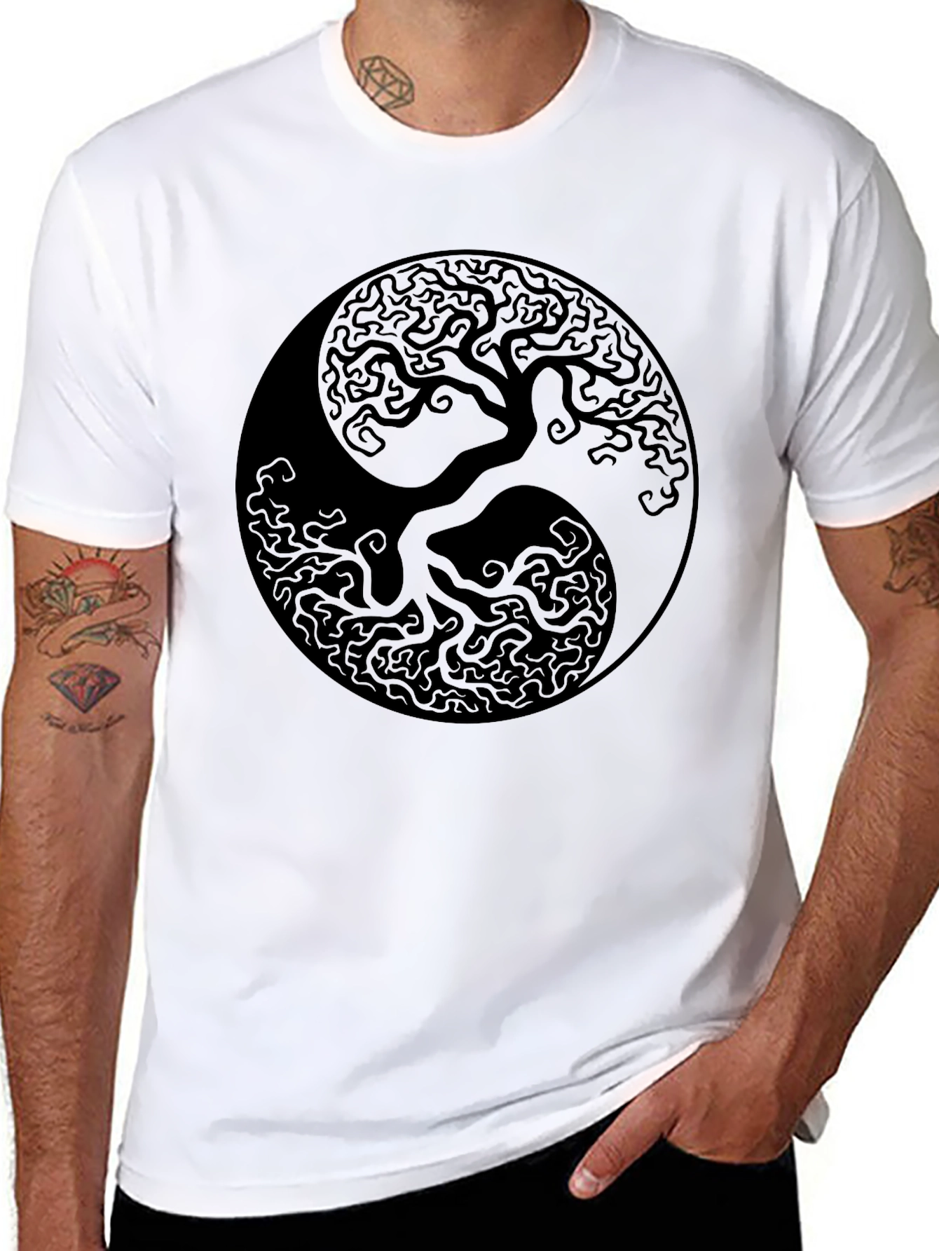 Yin Yang Tree of Life Graphic Black T-Shirt