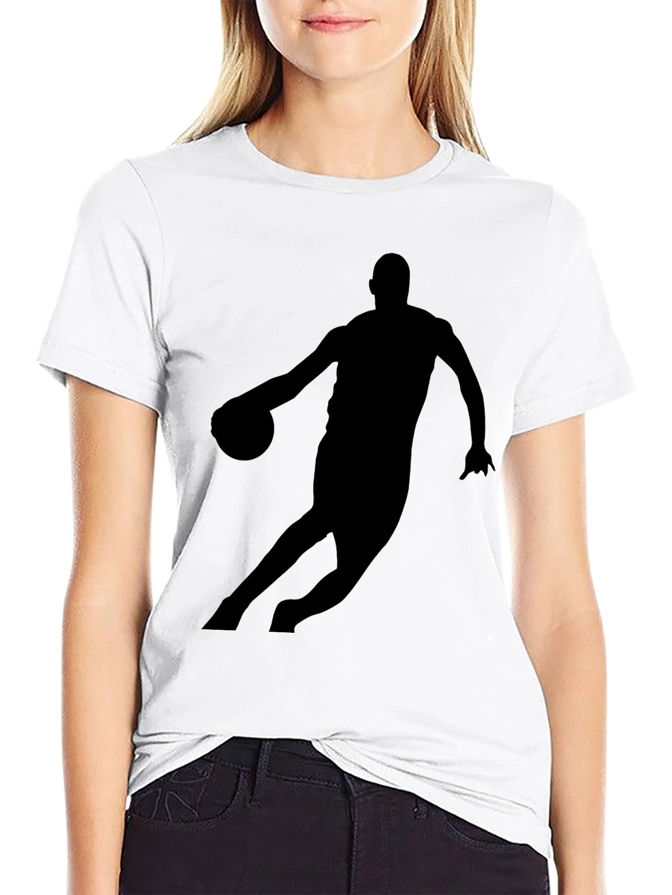 Basketball Player Silhouette Black Graphic T-Shirt