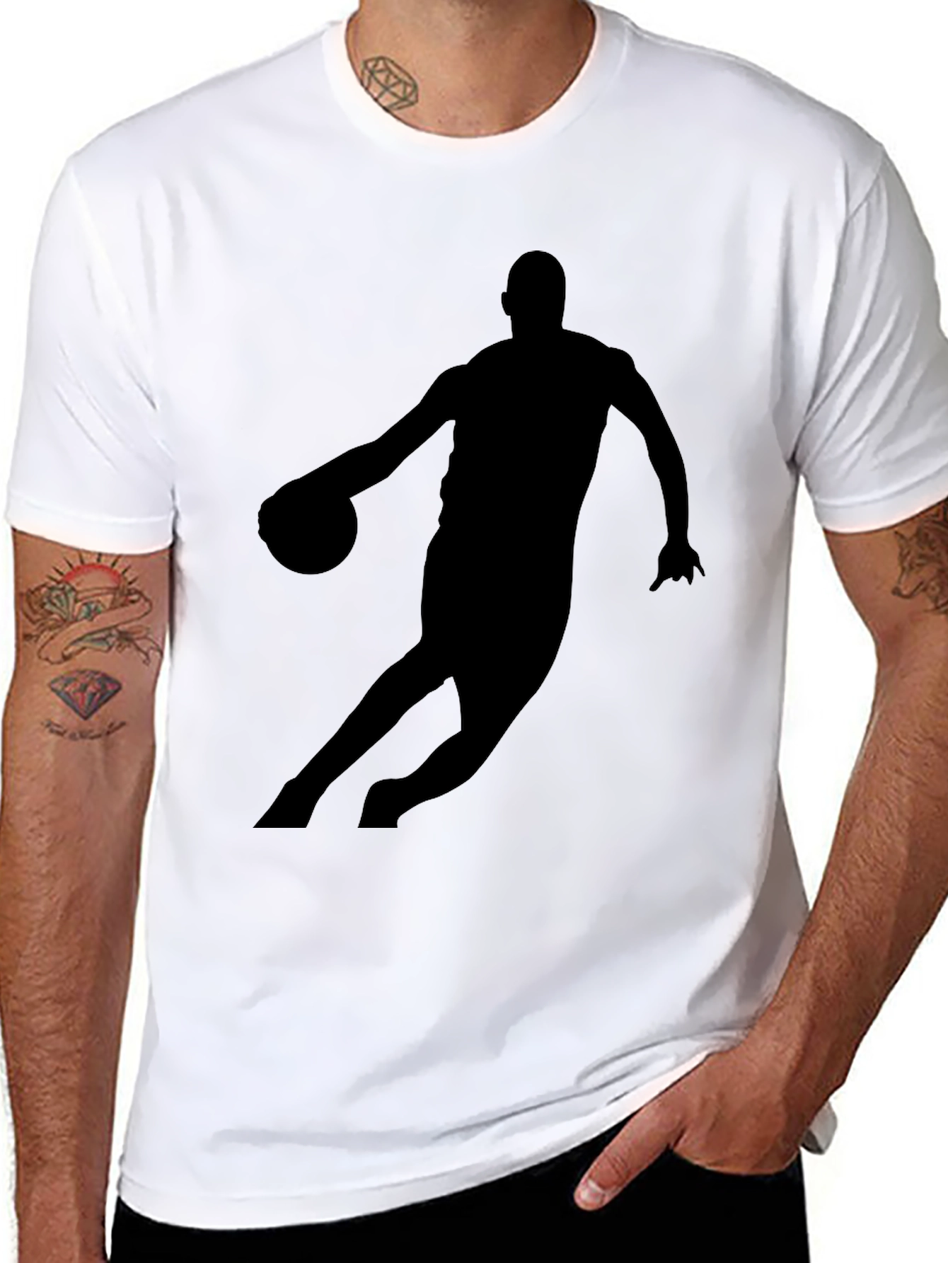 Basketball Player Silhouette Black Graphic T-Shirt