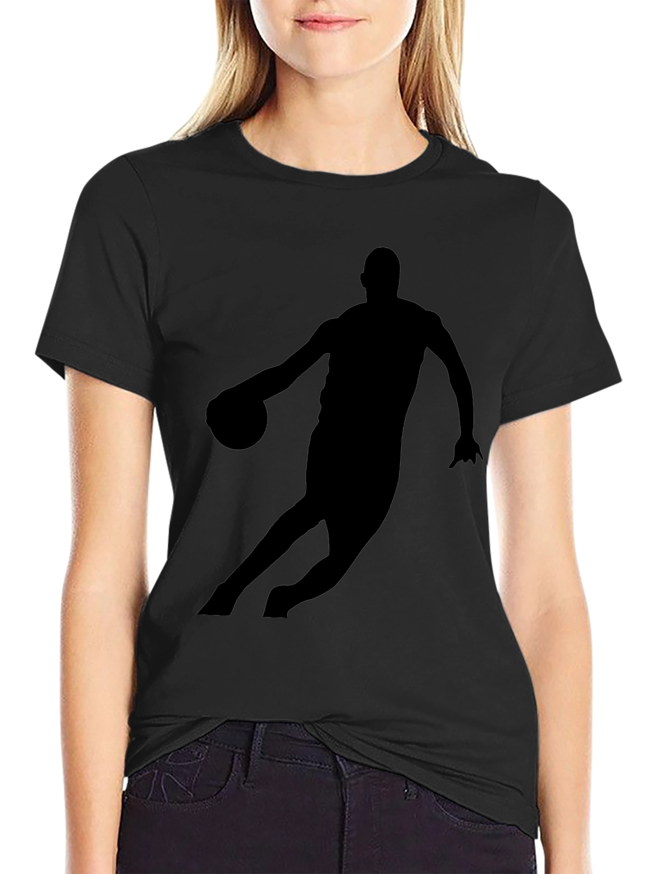 Basketball Player Silhouette Black Graphic T-Shirt
