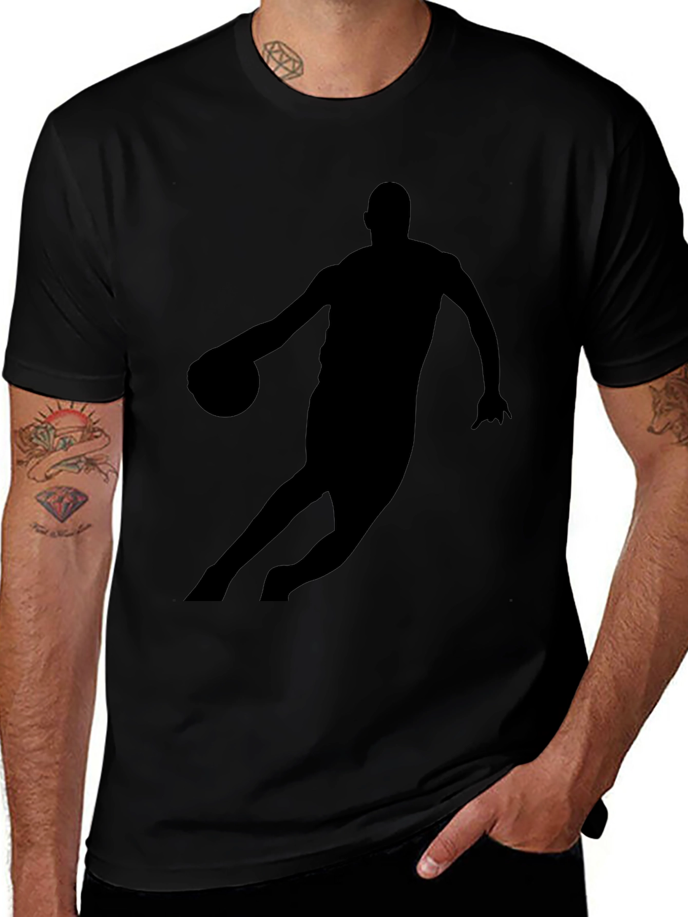 Basketball Player Silhouette Black Graphic T-Shirt