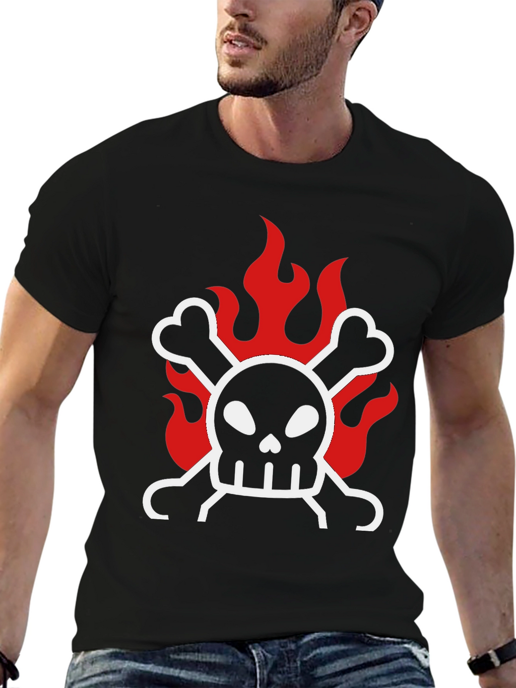 Skull & Crossbones on Fire Graphic T-Shirt