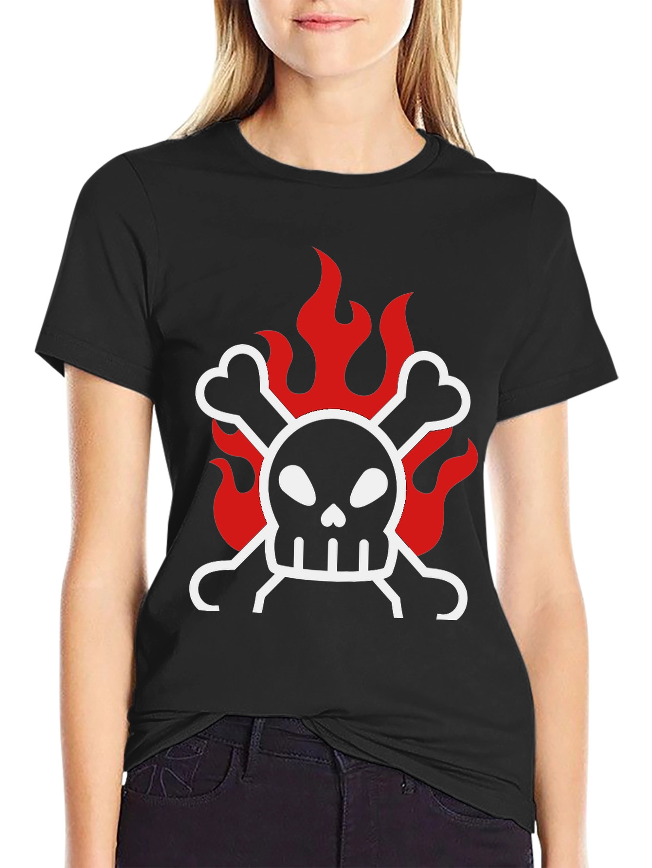 Skull & Crossbones on Fire Graphic T-Shirt